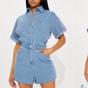Blue Denim Short Sleeve Romper